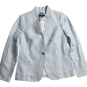 Talbots Woman’s Aberdeen Blue White Stripe‎ Linen Blazer Size 6 NWOT